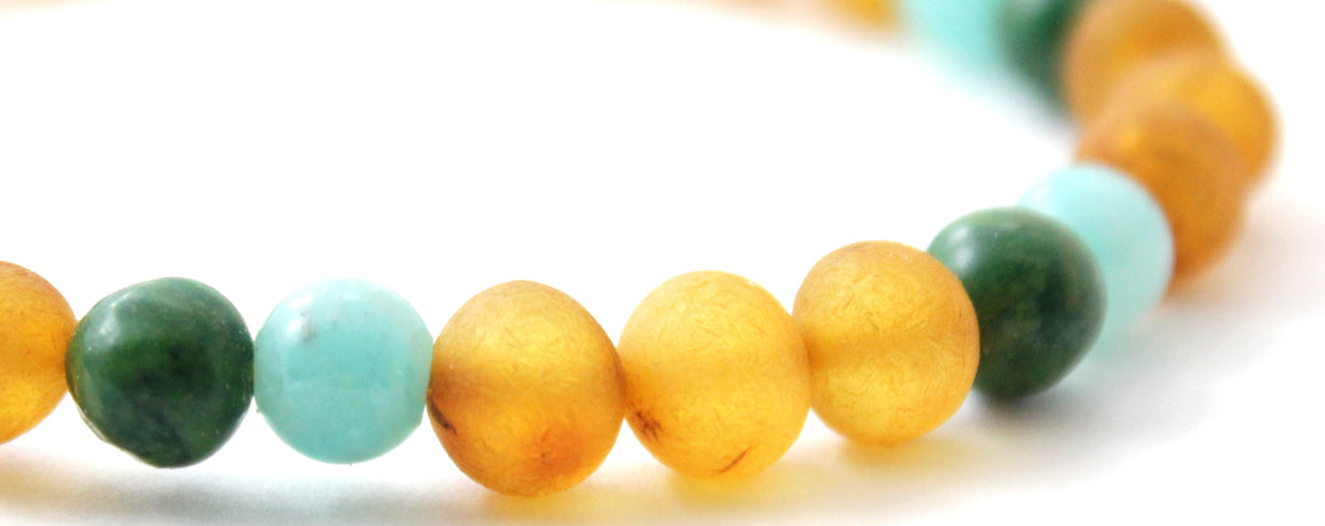 Baltic Amber Raw Honey Stretch Bracelet With Green African Jade and Amazonite
