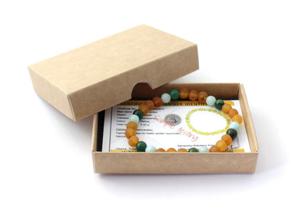 Baltic Amber Raw Honey Stretch Bracelet With Green African Jade and Amazonite