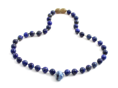 Lapis Lazuli Gemstone Knotted Blue Necklace with Pendant