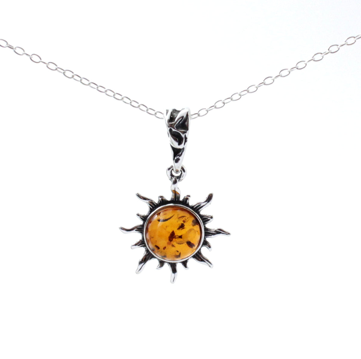 Silver and Amber Sun Cognac Pendant