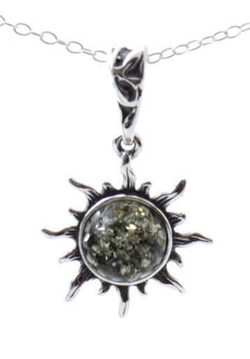 Silver and Amber Sun Cognac Pendant