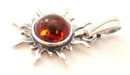 Silver and Amber Sun Cognac Pendant